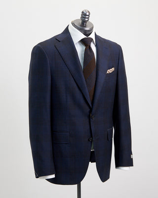 Canali Shadow Check Super 130s Navy Suit Navy 