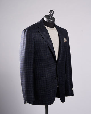 Canali Wool Silk  Linen Hopsack Gingham Soft Kei Jacket Blue  Black 3 2190