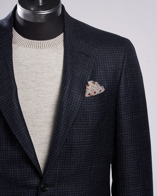 Canali Wool Silk  Linen Hopsack Gingham Soft Kei Jacket Blue  Black 4 2193