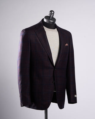 Canali Navy Check Wool Silk  Cashmere Soft Kei Jacket Eggplant 7 2176