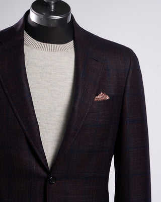 Canali Navy Check Wool Silk  Cashmere Soft Kei Jacket Eggplant 8 2179