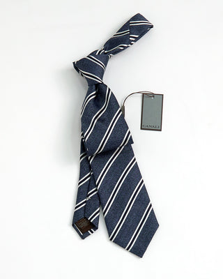 Canali Chevron Stripe Jacquard Silk Necktie Blue 1