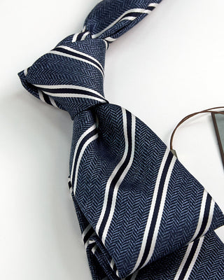 Canali Chevron Stripe Jacquard Silk Necktie Blue 1 2