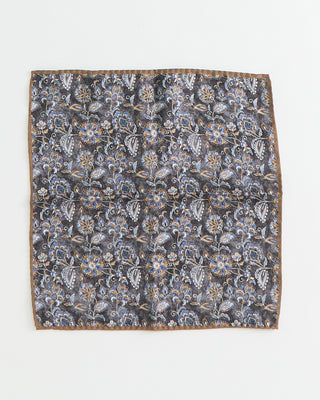 Dion Silk Reversible Floral, Medallion Pocket Square Charcoal 