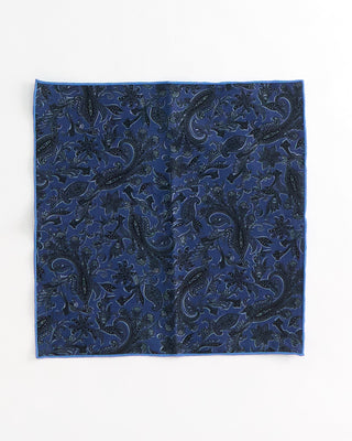 Dion Cotton Paisley Print Pocket Square French Blue 