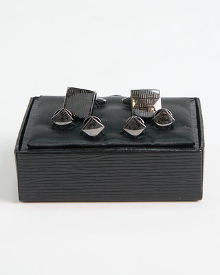 Dion Edged Square Cuff Link Stud Set Silver 