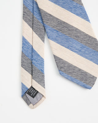 Dion Woven Jacquared Melange Bar Stripe Linen Tie Blue 