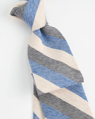 Dion Woven Jacquared Melange Bar Stripe Linen Tie Blue  1