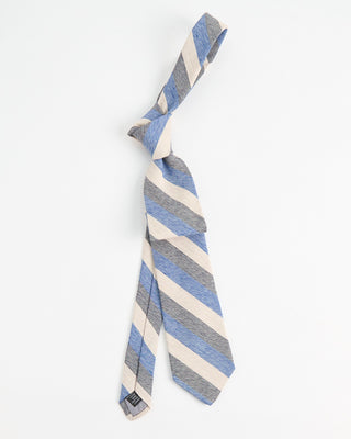 Dion Woven Jacquared Melange Bar Stripe Linen Tie Blue  2