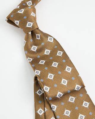 Dion Woven Jacquared Geometric Floral Silk Tie Gold  2