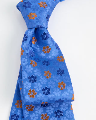 Dion Woven Jacquared Buttercup Flower Silk Tie Blue  1