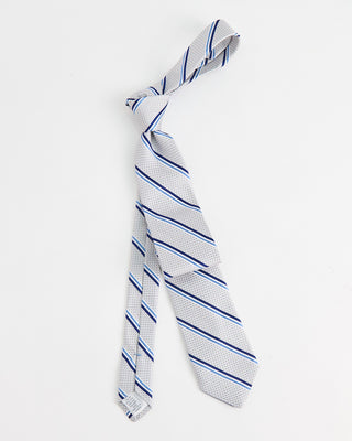 Dion Woven Jacquared Double Stripe Silk Tie Silver  2