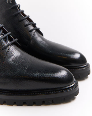 Giulio Moretti St. Moritz Lug Sole Leather Lace Up Boots Black 1545