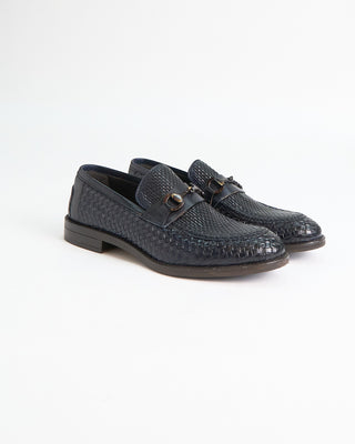 Ton Goût Casablanca Sheepskin Basketwoven Horsebit Loafers Midnight 