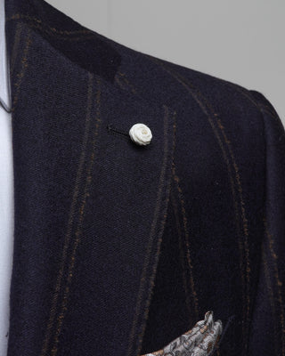 Luigi Bianchi Mantova Exclusive Wool Stretch Wide Bouclé Stripe Navy Suit Navy  Brown  2