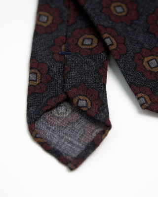 Paolo Albizzati Geometric Floral Wool Hand Rolled Tip Necktie Red  2