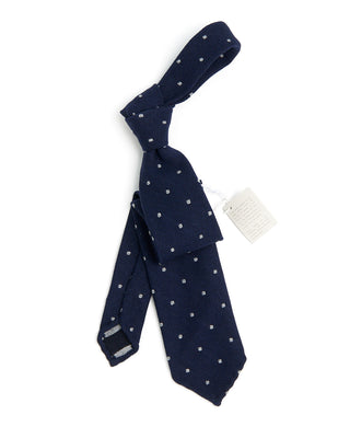 Paolo Albizzati Cashmere Blend Polka Dot Hand Rolled Tip Necktie Navy 