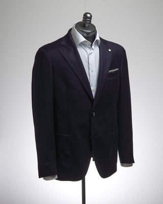 Luigi Bianchi Mantova Drago Skyfall 14.5 Micron Wool  Silk Navy Blazer Navy