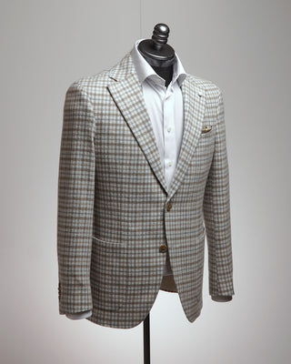 Luigi Bianchi Mantova Winter White Wool  Silk Blend Check Sport Jacket Off White