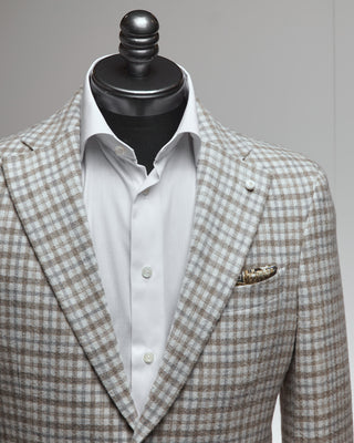 Luigi Bianchi Mantova Winter White Wool  Silk Blend Check Sport Jacket Off White  1