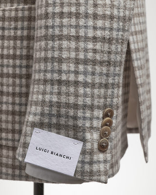 Luigi Bianchi Mantova Winter White Wool  Silk Blend Check Sport Jacket Off White  6