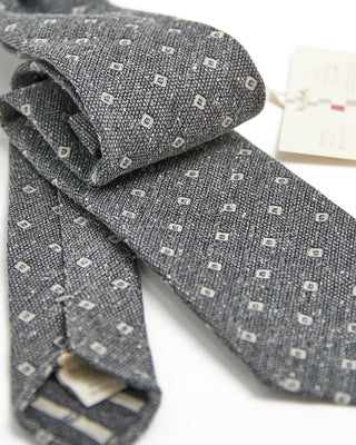 Paolo Albizzati Silk  Wool Neat Square Donegal Hand Rolled Tip Necktie Heather Grey  1
