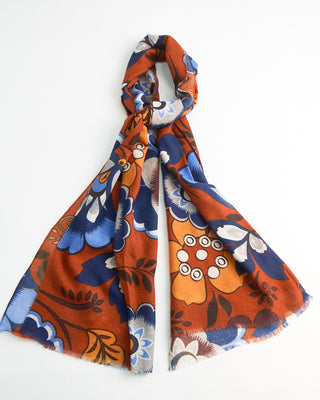 L.B.M. 1911 Midweight Abstract Floral Print Soft Wool Scarf Brick  2