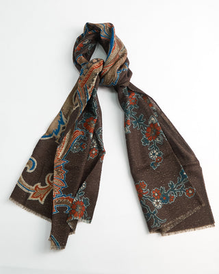 L.B.M. 1911 Midweight Large Floral Print Soft Wool Scarf Brown  3