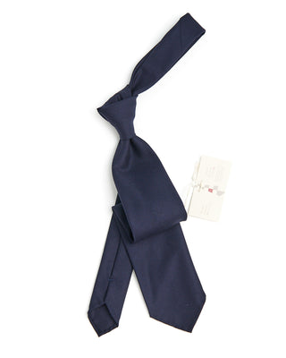 Paolo Albizzati Wool  Cashmere Solid Hand Rolled Tip Necktie Navy 