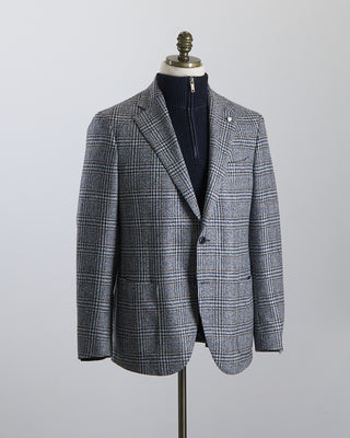 Luigi Bianchi Mantova Blue Brown Cream Glencheck Sport Jacket Blue 2643