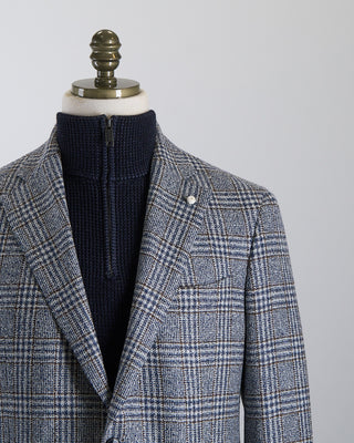 Luigi Bianchi Mantova Blue Brown Cream Glencheck Sport Jacket Blue 2647