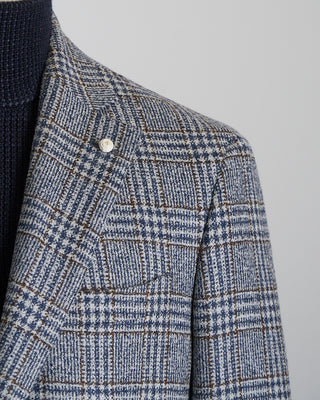 Luigi Bianchi Mantova Blue Brown Cream Glencheck Sport Jacket Blue 2648