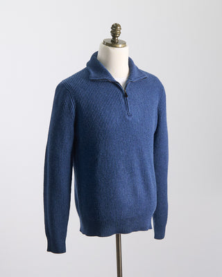 Filippo De Laurentiis Wardrobe Staple Cashmere Blend Ribbed Quarter Zip Sweater Blue 0