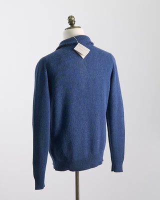 Filippo De Laurentiis Wardrobe Staple Cashmere Blend Ribbed Quarter Zip Sweater Blue 0 1