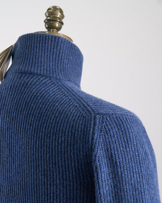 Filippo De Laurentiis Wardrobe Staple Cashmere Blend Ribbed Quarter Zip Sweater Blue 0 3