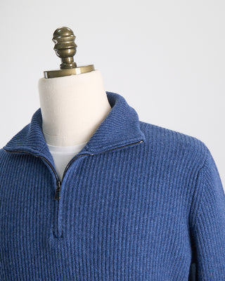 Filippo De Laurentiis Wardrobe Staple Cashmere Blend Ribbed Quarter Zip Sweater Blue 0 5