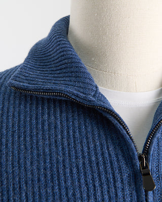 Filippo De Laurentiis Wardrobe Staple Cashmere Blend Ribbed Quarter Zip Sweater Blue 0 6