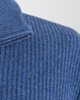 Filippo De Laurentiis Wardrobe Staple Cashmere Blend Ribbed Quarter Zip Sweater Blue 0 7