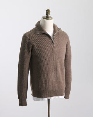 Filippo De Laurentiis Wardrobe Staple Cashmere Blend Ribbed Quarter Zip Sweater Taupe 0