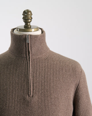 Filippo De Laurentiis Wardrobe Staple Cashmere Blend Ribbed Quarter Zip Sweater Taupe 0 2