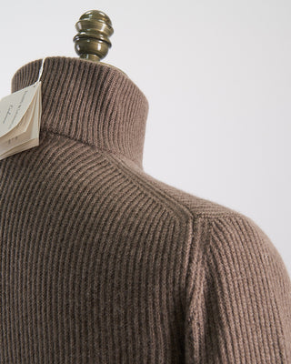 Filippo De Laurentiis Wardrobe Staple Cashmere Blend Ribbed Quarter Zip Sweater Taupe 0 4