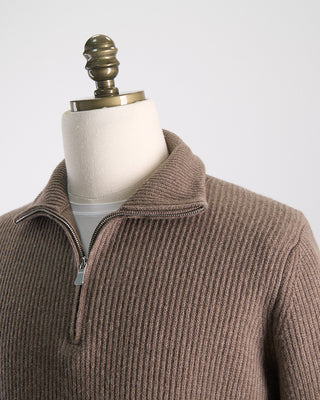 Filippo De Laurentiis Wardrobe Staple Cashmere Blend Ribbed Quarter Zip Sweater Taupe 0 5