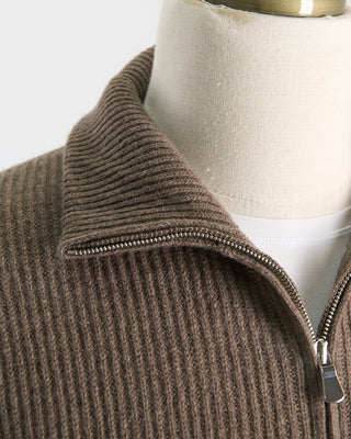 Filippo De Laurentiis Wardrobe Staple Cashmere Blend Ribbed Quarter Zip Sweater Taupe 0 6