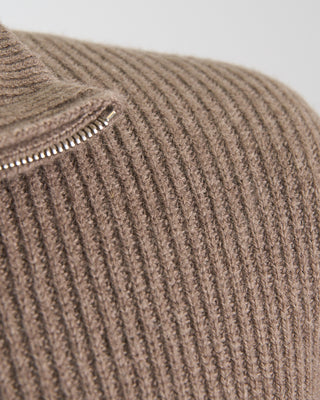 Filippo De Laurentiis Wardrobe Staple Cashmere Blend Ribbed Quarter Zip Sweater Taupe 0 7