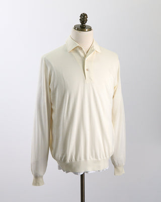 Filippo De Laurentiis Elegant Stand Up Collar Long Sleeve Fine Merino Polo Cream 0