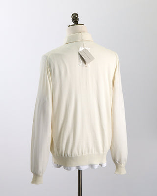 Filippo De Laurentiis Elegant Stand Up Collar Long Sleeve Fine Merino Polo Cream 0 1