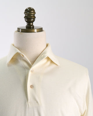Filippo De Laurentiis Elegant Stand Up Collar Long Sleeve Fine Merino Polo Cream 0 2