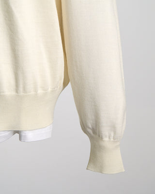 Filippo De Laurentiis Elegant Stand Up Collar Long Sleeve Fine Merino Polo Cream 0 6