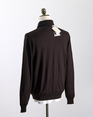 Filippo De Laurentiis Elegant Stand Up Collar Long Sleeve Fine Merino Polo Chocolate 0
