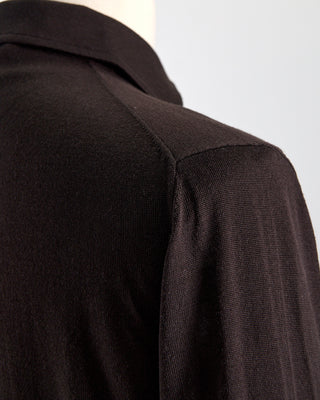 Filippo De Laurentiis Elegant Stand Up Collar Long Sleeve Fine Merino Polo Chocolate 0 4